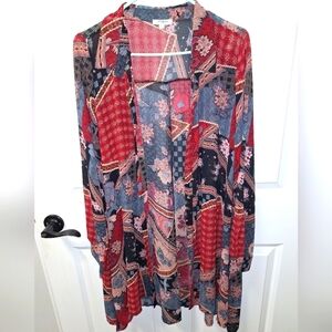 An Umgee boho cardigan style large top/duster. Patchwork, quilted designs.